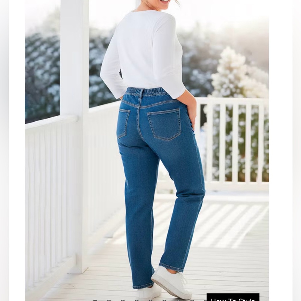 Woman Within Perfect All-Cotton Back-Elastic Jeans 20P. Color: medium stonewash
